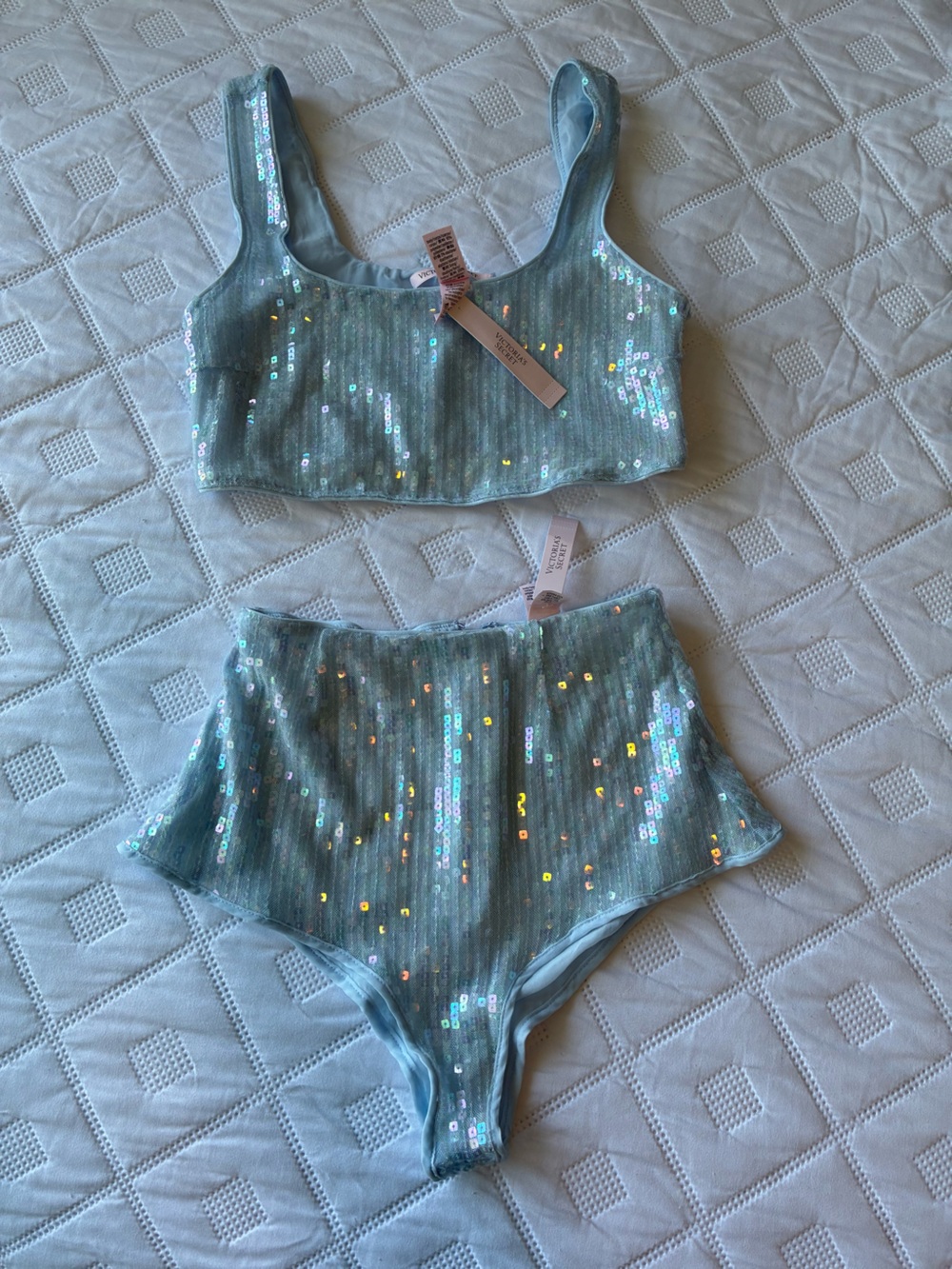 NWT Victoria's Secret Sequin Short Set - Aqua - Size XS